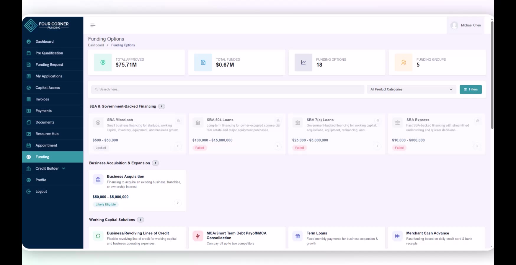 Platform walkthrough video preview showing the Capital Access screen inside the funding platform